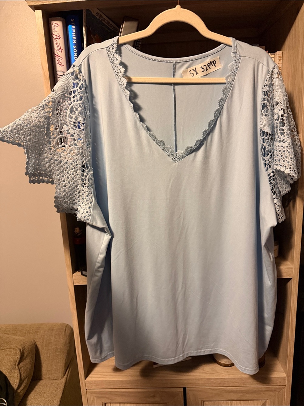 Baby Blue Lace Trim Tee 5X